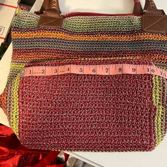The Sak Gypsy Cambria Multi-Colored Striped Crochet Knit Tote Shoulder Bag Boho - Picture 11 of 13